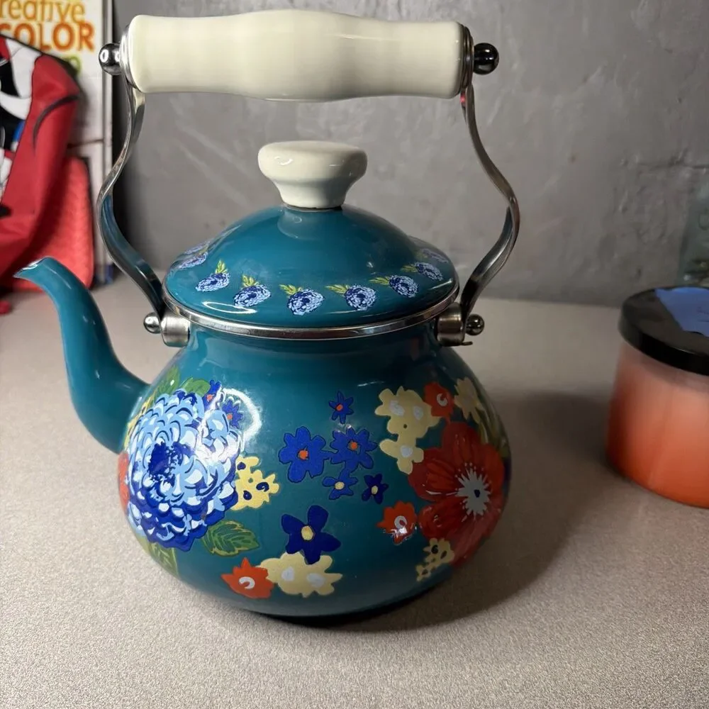 The Pioneer Woman Cheerful Rose 1.9 Quart Enamel Tea Kettle